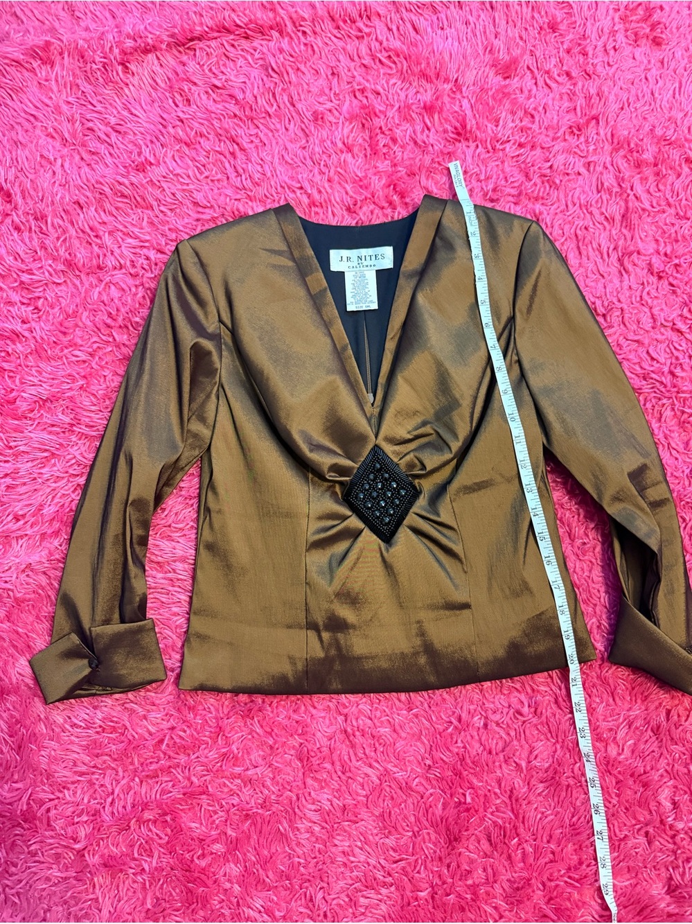 Bronze Satin V-Neck formal dress top. J.R. PETiTES NITES By CALIENDO BROWN